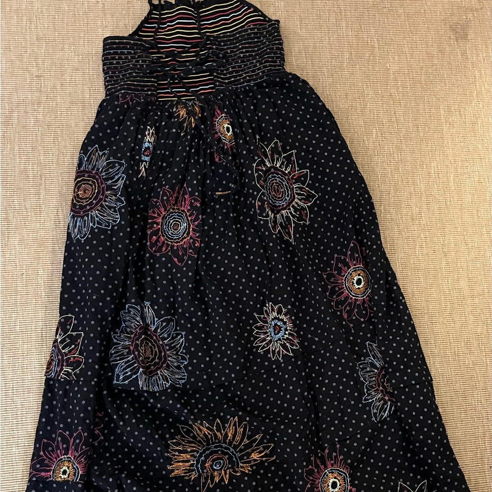Urban Outfitters Black Polka Dot Midi Dress with Floral Embroidery - Picture 2 of 2